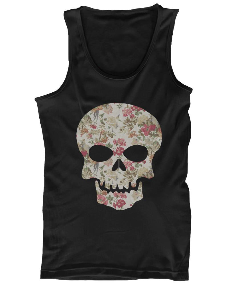 Floral Skull Women s Tank Top Flower Pattern Racer back Tank for Halloweenidx 3P2318918275